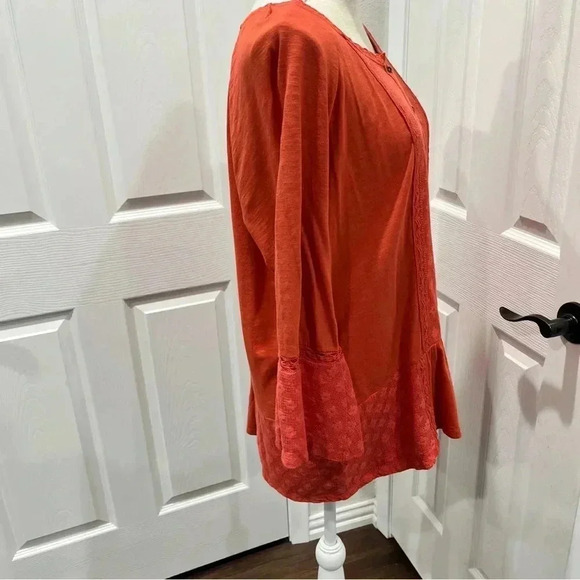 Style and Co XXL Button front long bell sleeve blouse shirt w lace overlay - Picture 3 of 8